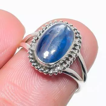 Natural Blue Kyanite Gemstone Handmade 925 Solid Silver Jewelry Ring Size 6 N7Y40