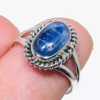Natural Blue Kyanite Gemstone Handmade 925 Solid Silver Jewelry Ring Size 6 I3F89