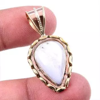 Natural Blue Lace Agate 925 Solid Sterling Silver Gift TwoTone Pendant 1.5 v1l52