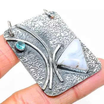 Подвеска из натурального голубого кружевного агата, голубого топаза из стерлингового серебра 925 пробы 2,17 дюйма Z7C55