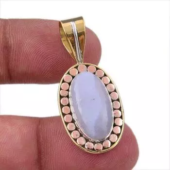 Natural Blue Lace Agate Gemstone 925 Solid Silver Two Tone Pendant 1.50 Y2Y44