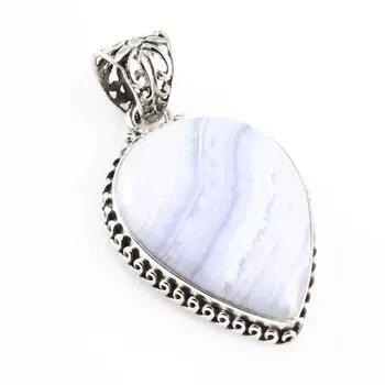 Natural Blue Lace Agate Gemstone 925 Solid Sterling Silver Pendant 1.5 K4M14