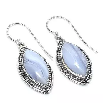 Natural Blue Lace Agate Gemstone 925 Solid Sterling Silver Earring 1.50 l9B11