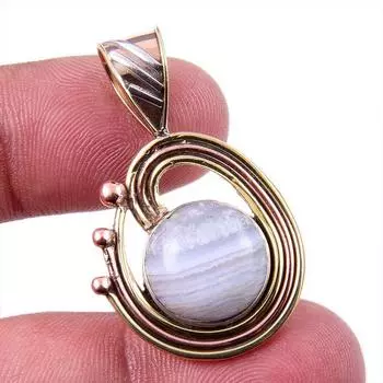 Natural Blue Lace Agate Gemstone 925 Solid Silver Two Tone Pendant 1.50 n8h45
