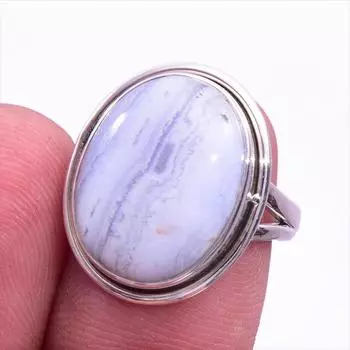 Natural Blue Lace Agate Gemstone 925 Solid Sterling Silver Jewelry Ring S.7 v5t63