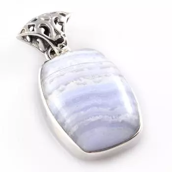 Natural Blue Lace Agate Gemstone 925 Solid Sterling Silver Pendant 1.5 P6F35