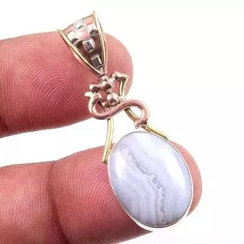 Natural Blue Lace Agate Gemstone 925 Solid Silver Two Tone Pendant 1.75 U0q28