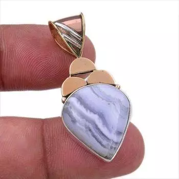 Natural Blue Lace Agate Gemstone 925 Solid Silver Two Tone Pendant 1.50 Y9c56