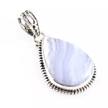 Natural Blue Lace Agate Gemstone 925 Solid Sterling Silver Pendant 1.7 y5t13