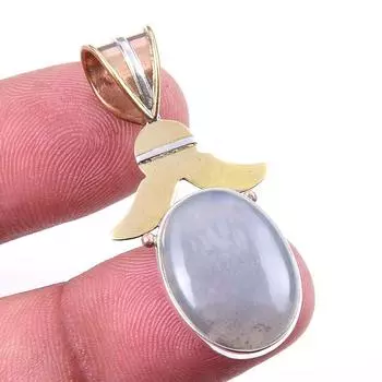 Natural Blue Lace Agate Gemstone 925 Solid Silver Two Tone Pendant 1.50 M8f61