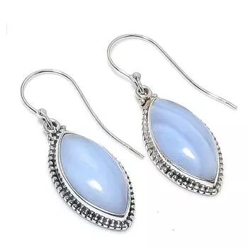Natural Blue Lace Agate Gemstone 925 Solid Sterling Silver Earring 1.50 v1t75