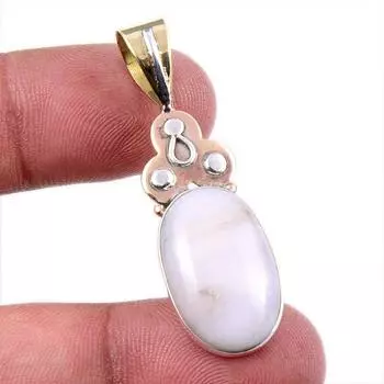 Natural Blue Lace Agate Gemstone 925 Solid Silver Two Tone Pendant 1.75 q6c78