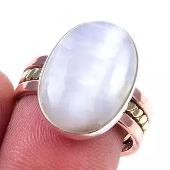 Natural Blue Lace Agate Gemstone 925 Sterling Silver Two Tone Ring Size 7.5 l3d23
