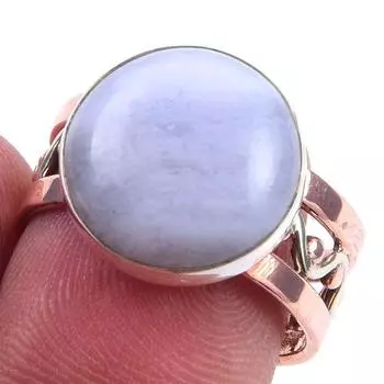 Natural Blue Lace Agate Gemstone 925 Sterling Silver Two Tone Ring Size 8 r3T50