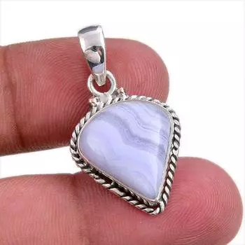 Natural Blue Lace Agate Gemstone Handmade 925 Solid Silver Pendant 1.25 i7g09