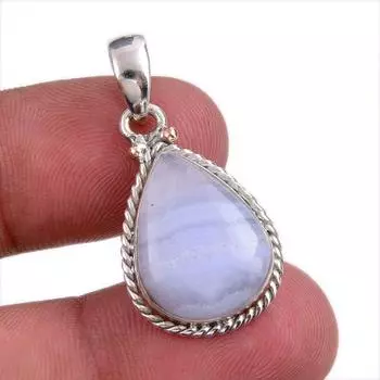 Natural Blue Lace Agate Gemstone Handmade 925 Solid Silver Pendant 1.25 n6P81