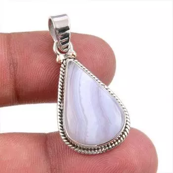 Natural Blue Lace Agate Gemstone Handmade 925 Solid Silver Pendant 1.50 D1p52