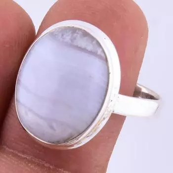 Natural Blue Lace Agate Gemstone Handmade 925 Sterling Silver Ring S.10 w6L04