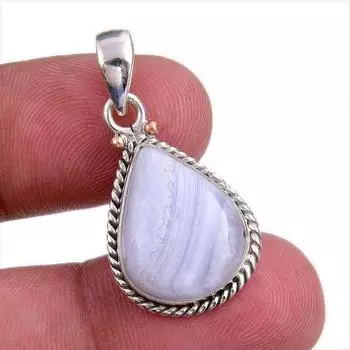 Natural Blue Lace Agate Gemstone Handmade 925 Solid Silver Pendant 1.25 L3p19