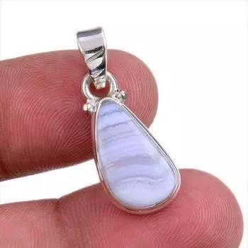 Natural Blue Lace Agate Gemstone Handmade 925 Solid Silver Pendant 1.25 v1H18