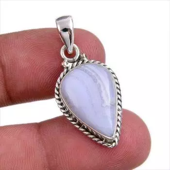 Natural Blue Lace Agate Gemstone Handmade 925 Solid Silver Pendant 1.25 G7i34
