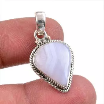 Natural Blue Lace Agate Gemstone Handmade 925 Solid Silver Pendant 1.50 z3o23