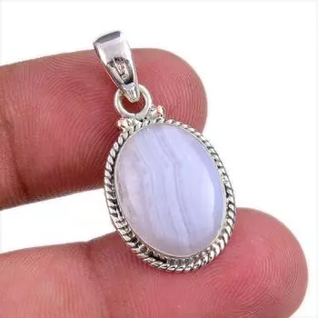 Natural Blue Lace Agate Gemstone Handmade 925 Solid Silver Pendant 1.25 L8L91
