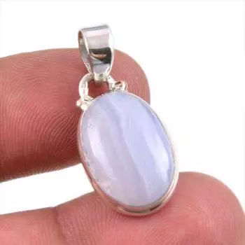 Natural Blue Lace Agate Gemstone Handmade 925 Solid Silver Pendant 1.50 d3Q98