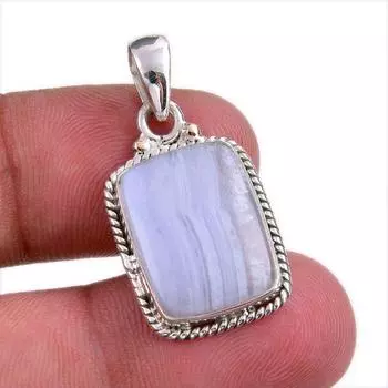 Natural Blue Lace Agate Gemstone Handmade 925 Solid Silver Pendant 1.25 d0P51