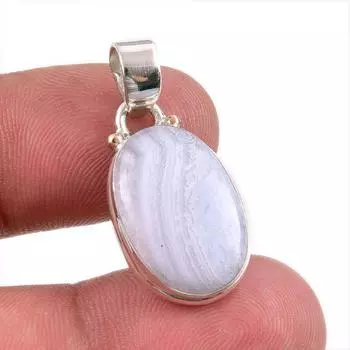Natural Blue Lace Agate Gemstone Handmade 925 Solid Silver Pendant 1.50 T3P52