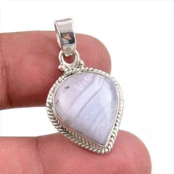 Natural Blue Lace Agate Gemstone Handmade 925 Solid Silver Pendant 1.50 M7r69
