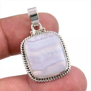 Natural Blue Lace Agate Gemstone Handmade 925 Solid Silver Pendant 1.50 q4Y83