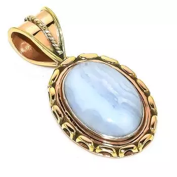 Natural Blue Lace Agate Two Tone 925 Solid Sterling Silver Pendant 1.50 p5a11
