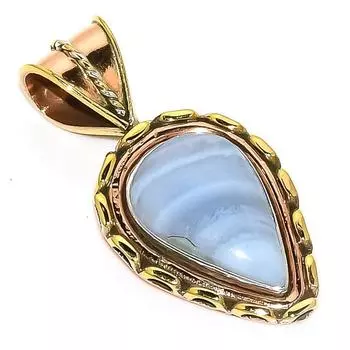 Natural Blue Lace Agate Two Tone 925 Solid Sterling Silver Pendant 1.50 z1C48