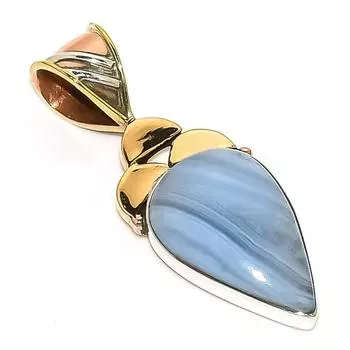 Natural Blue Lace Agate Two Tone 925 Solid Sterling Silver Pendant 1.50 S4o80