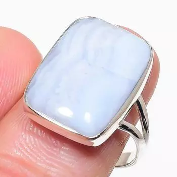 Natural Blue Less Agate Gemstone 925 Solid Sterling Silver Jewelry Ring S.9 P7m35
