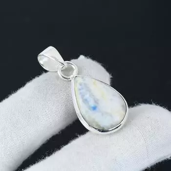 Natural Blue Scheelite Gemstone Silver Pendant in 925 Sterling Silver- Handmade Design, Everyday Wear Jewelry, Unique Pendant Easter Gifts 1.96 синий