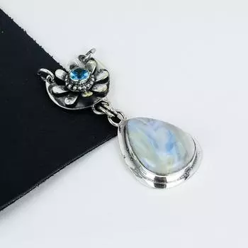 Natural Blue Sheelite Gemstone Pendant 925 Sterling Silver- Handmade Design, Everyday Wear Jewelry, Unique Blue Topaz Pendant Wadding Gifts 2.95 синий