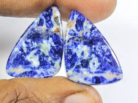 Natural Blue Sodalite Matched Pair Fancy Cabochon Loose Gemstone 18X29X03 MM SK-342