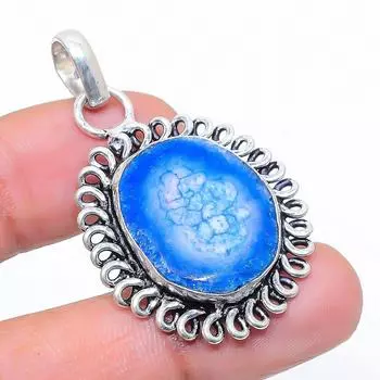 Natural Blue Solar Quartz Gemstone 925 Sterling Silver Pendant 1.62 l6U18