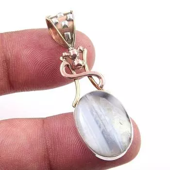 Natural Blue Sunstone 925 Solid Sterling Silver Gift TwoTone Pendant 1.75 r2w66