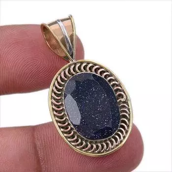 Natural Blue Sunstone 925 Solid Sterling Silver Gift TwoTone Pendant 1.50 Y2o04