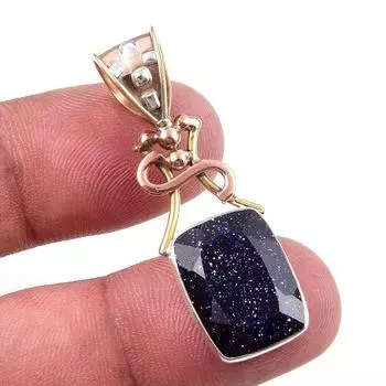 Natural Blue Sunstone 925 Solid Sterling Silver Gift TwoTone Pendant 1.50 H5N78