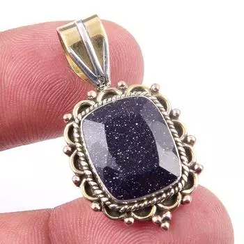 Natural Blue Sunstone 925 Solid Sterling Silver Gift TwoTone Pendant 1.50 R8b15