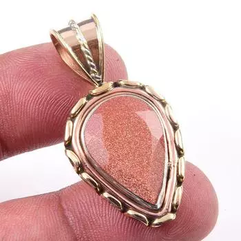 Natural Blue Sunstone 925 Solid Sterling Silver Gift TwoTone Pendant 1.50 D8d50