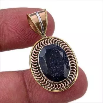 Natural Blue Sunstone 925 Solid Sterling Silver Gift TwoTone Pendant 1.50 C9g32