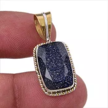 Natural Blue Sunstone 925 Solid Sterling Silver Gift TwoTone Pendant 1.50 k3C46