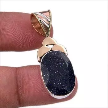 Natural Blue Sunstone 925 Solid Sterling Silver Gift TwoTone Pendant 1.50 A1A05