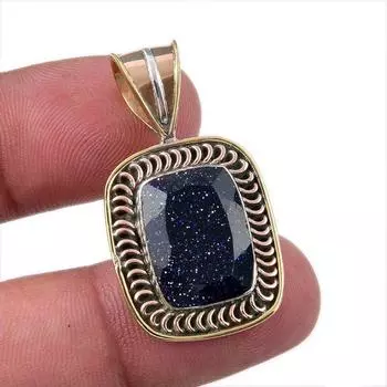 Natural Blue Sunstone 925 Solid Sterling Silver Gift TwoTone Pendant 1.25 m9c74