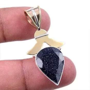 Natural Blue Sunstone 925 Solid Sterling Silver Gift TwoTone Pendant 1.50 P8t71